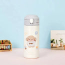 Ljojo 380ml Stainless Steel Vacuum Flask with Straw - Cute Thermal Insulation Water Bottle