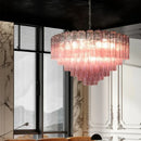LED Pink Clear Glass Chandelier Stylish Designer Texture for Staircase Decor by Ljojo