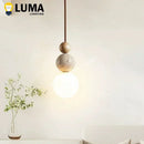 Ljojo Yellow Travertine Pendant Lights - Nature Stone Wood Hanging Lamps for Bedroom & Kitchen