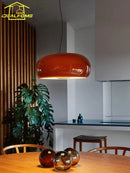 French Retro Amber/White Glass Pendant Light LED - Perfect for Living Room, Restaurant & Bar