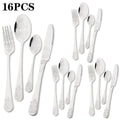Ljojo 16pcs Retro Silver Stainless Steel Dinnerware Set with Creative Carving