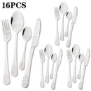 Ljojo 16pcs Retro Silver Stainless Steel Dinnerware Set with Creative Carving
