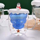 Ljojo 300ml Christmas Double Wall Glass Cup with Silicone Lid