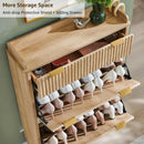 Ljojo™ Fluted Shoe Cabinet with 2 Flip Drawers, 48" Tall Narrow Organizer