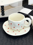 Ljojo 10oz Korean Style Ceramic Coffee Mug with Saucer Hand Painted Tea Cup Set