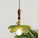 Japanese Retro Glass Green Leaf Chandelier for Bedroom by Ljojo