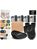 Ljojo 28pcs Plastic Tableware Set: Plate, Bowl, Cup, Cutlery - Reusable for Home, Hotel, Party