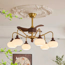 Ljojo Mid-Century Ceiling Fan with Wooden Glass Chandelier & Remote Control