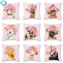 Floral Animal Painting Pillowcase Pink Cat Dog Llama Sofa Cushion Cover Home Decor