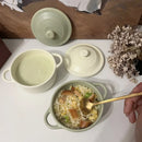 Ceramic 220ml Double Ear Bowl with Cover, Microwave & Oven Safe - Ljojo Brand
