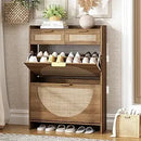 Ljojo™ Rattan Shoe Cabinet: 2 Flip-Top Drawers, 2 Extra Drawers, Compact Entrance Organizer