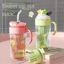 Ljojo 550ML Glass Sports Water Bottle with Straw - Large Capacity Cute Outdoor Travel Cup