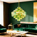 Vintage American Green Glass Chandelier LED Dimmable Double Layer for Villa Living Room - Ljojo