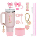 Ljojo 10-Piece Cup Accessories Set with Straws, Brush, Flower Charm, & Spill-Proof Stopper