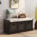 Rustic Shoe Bench with 3 Baskets, Cushion, and Cabinet by Ljojo™