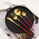 Ljojo 16-Piece Red Gold Matte Stainless Steel Cutlery Set