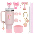 Ljojo 10-Piece Cup Accessories Set with Straws, Brush, Flower Charm, & Spill-Proof Stopper