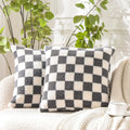 Ljojo Luxe Checkerboard Cushion Cover in Khaki Coffee Wool Faux Fur - Home Decor