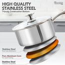 Ljojo 3-qt Stainless Steel Stew Pot with Lid, Induction Compatible, Thick Bottom