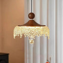 Ljojo Vintage Water Drop Pendant Chandelier, Walnut LED Light for Restaurant Bedroom Bar