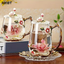 Enamel Glass Mug Set with Lid & Spoon by Ljojo: High-Temperature-Resistant Teaware