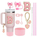 Ljojo 10-Piece Cup Accessories Set with Straws, Brush, Flower Charm, & Spill-Proof Stopper