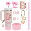 Ljojo 10-Piece Cup Accessories Set with Straws, Brush, Flower Charm, & Spill-Proof Stopper