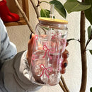 Ljojo 16.9oz Bow Plastic Tumbler Jar Water Bottle with Lid & Straw