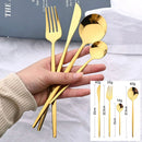 Golden Black Cutlery Set 24Pcs Stainless Steel Knife Fork Spoon Tableware Ljojo
