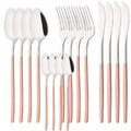 Ljojo 16Pcs Western Black Gold Dinnerware Set Stainless Steel Tableware Flatware