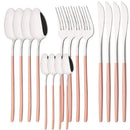 Ljojo 16Pcs Western Black Gold Dinnerware Set Stainless Steel Tableware Flatware