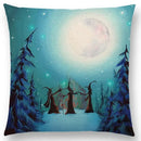 Cute Cat Moon Night Wonderland Witch Halloween Dance Pillow Cover by Ljojo