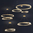 Ljojo Luxe Gold Plated Steel Pendant Light with K9 Crystals, Irregular Ring LED Design