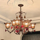 American Retro Morning Glory Glass Chandelier - Elegant Rose Ceramic Flower Pendant Light by Ljojo