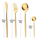 Ljojo 16-Piece Stainless Steel Black Gold Cutlery Set Silverware Dinnerware Flatware