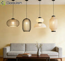 Ljojo Medieval Bauhaus Rice Paper Cage Lantern LED Pendant Light Chandelier for Home Decor