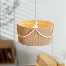 Boho Wood Bead Fringe Pendant Lampshade for Bedroom Dining Room by Ljojo