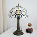 12-Inch Stained Glass Bee Table Lamp: Wave Shell Lampshade Home Office Decor by Ljojo