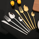 Ljojo 16Pcs Western Black Gold Dinnerware Set Stainless Steel Tableware Flatware
