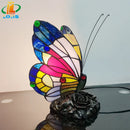 Butterfly Night Light Stained Glass Table Lamp LED Retro Art Gift for Bedroom Living Room by Ljojo