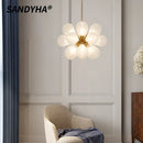 Ljojo LED Bubble Ball Glass Chandelier Modern Living Room Decor Blue Pink Hanging Light