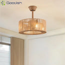 Bamboo Rattan Circle Cage LED Ceiling Fan Light for Home Decor Chandeliers by Ljojo