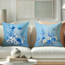 Blue Floral Bird Pillow Covers - Sky Blue Cushion Cases by Ljojo