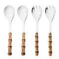 Ljojo Long Handle Serving Spork Set - Bamboo Wooden & Stainless Steel Cutlery