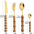Ljojo 24Pcs Stainless Steel Bamboo Handle Cutlery Set Dinnerware Flatware
