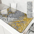 Ljojo Metallic Pattern Coffee Mat: Quick Kitchen Drying Mat for Draining Dishes & Utensils