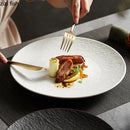 Ljojo Matte Stone Patterned Ceramic Steak Dessert Sushi Salad Plate - Round Shallow Specialty Tableware
