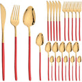 Ljojo 24Pcs Gold Stainless Steel Cutlery Set Dinnerware Flatware Silverware