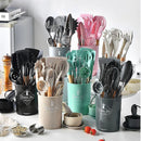 Ljojo 34-Piece Silicone Utensils Set with Wooden Handles