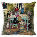 Cute Cat Pattern Linen Cushion Cover by Ljojo for Home Decor